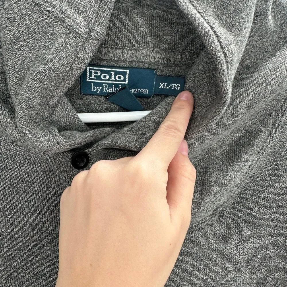 Vintage Polo Ralph Lauren Sweater Men XL Gray Shawl Collar Cotton Double Knit